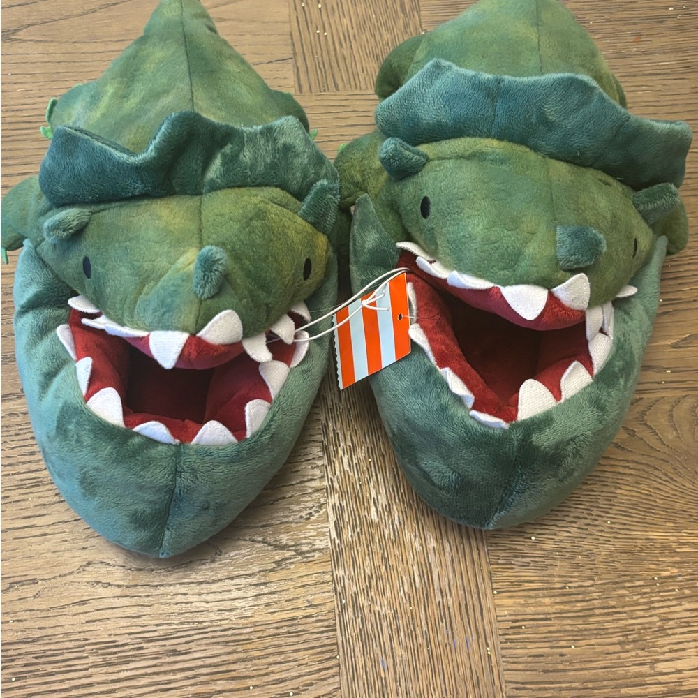 Green Dinosaur Plush Slippers